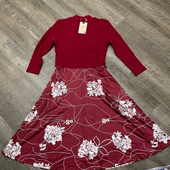 Moyabo Floral Turtleneck Ribbed Knit Long Sleeve Slim Fit S - Picture 1 of 10